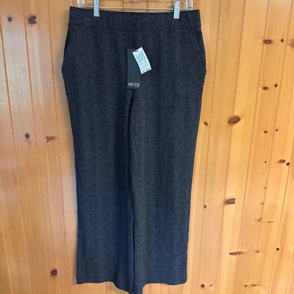 Truth by Republic Womens Midnight Herringbone Wide Leg Trousers Size L NWT